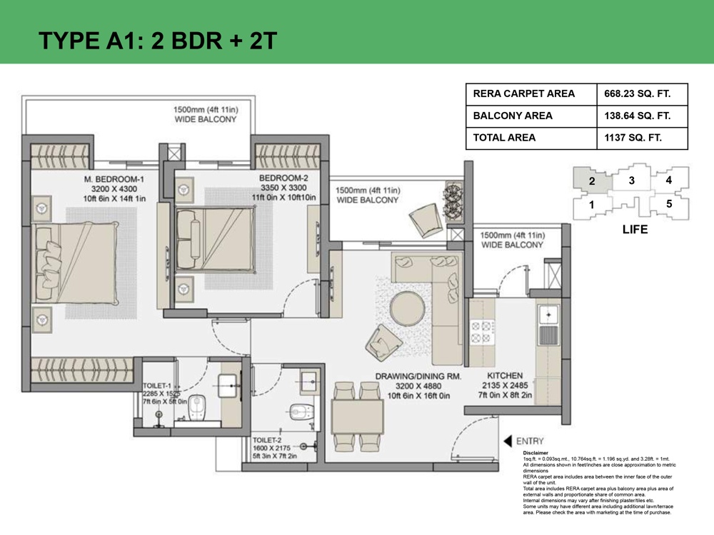Eldeco Live Greens 2 BHK Apartments Floor Plan